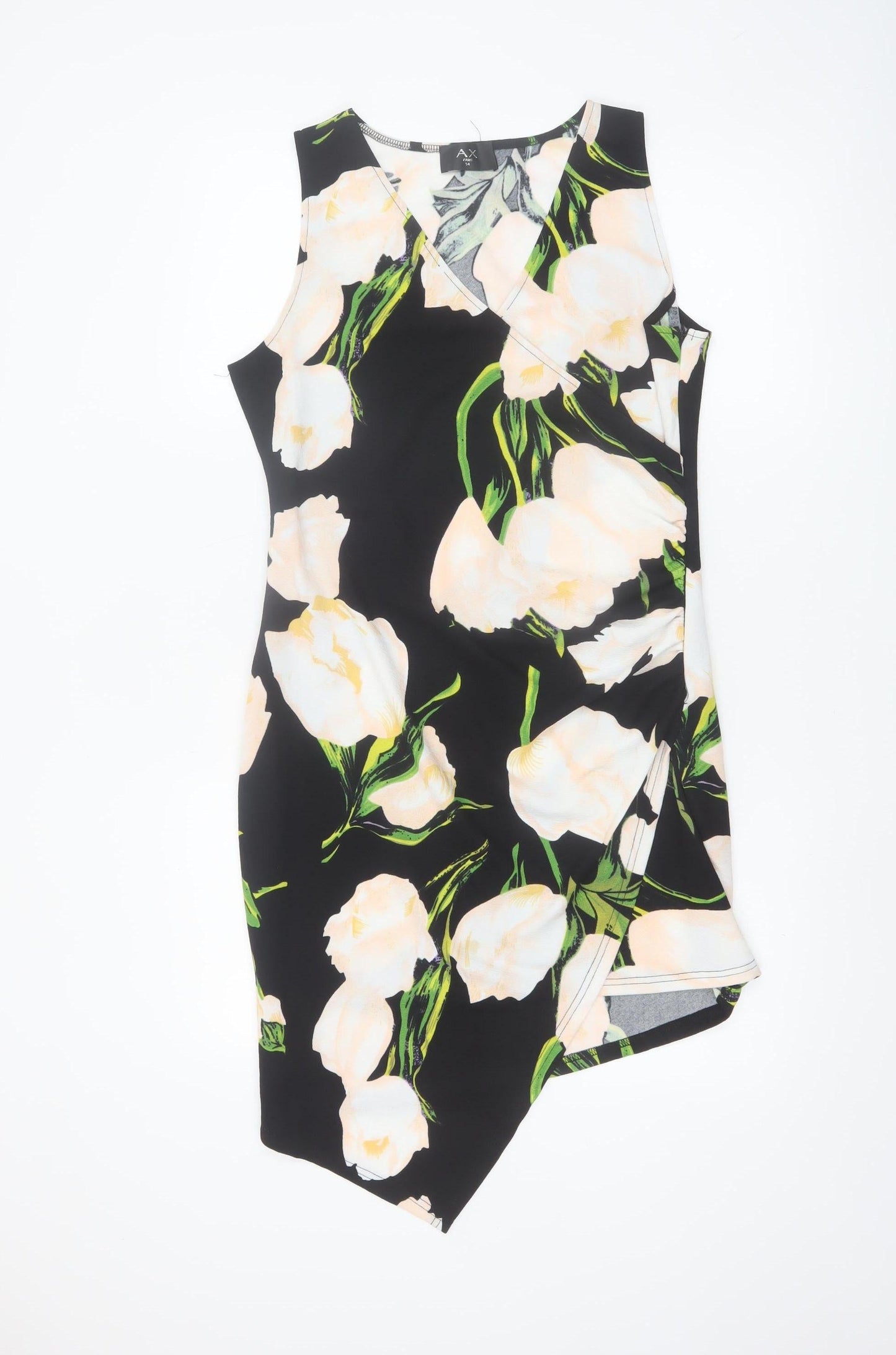 AX Paris Women’s Black Floral Bodycon Asymmetric Dress Size 14