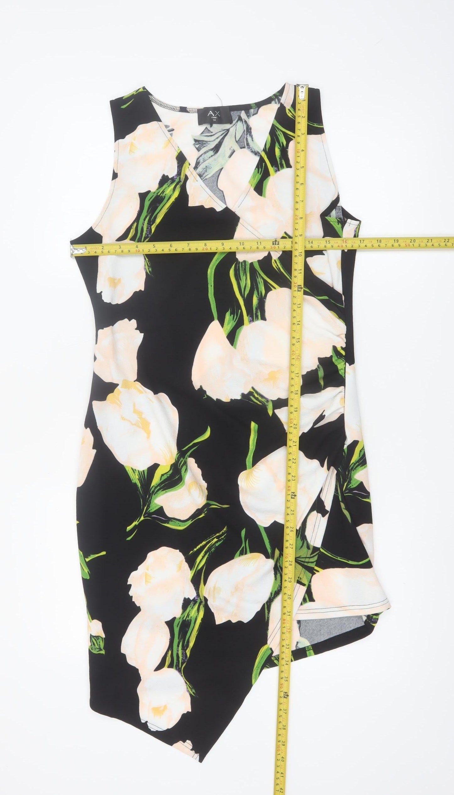 AX Paris Women’s Black Floral Bodycon Asymmetric Dress Size 14