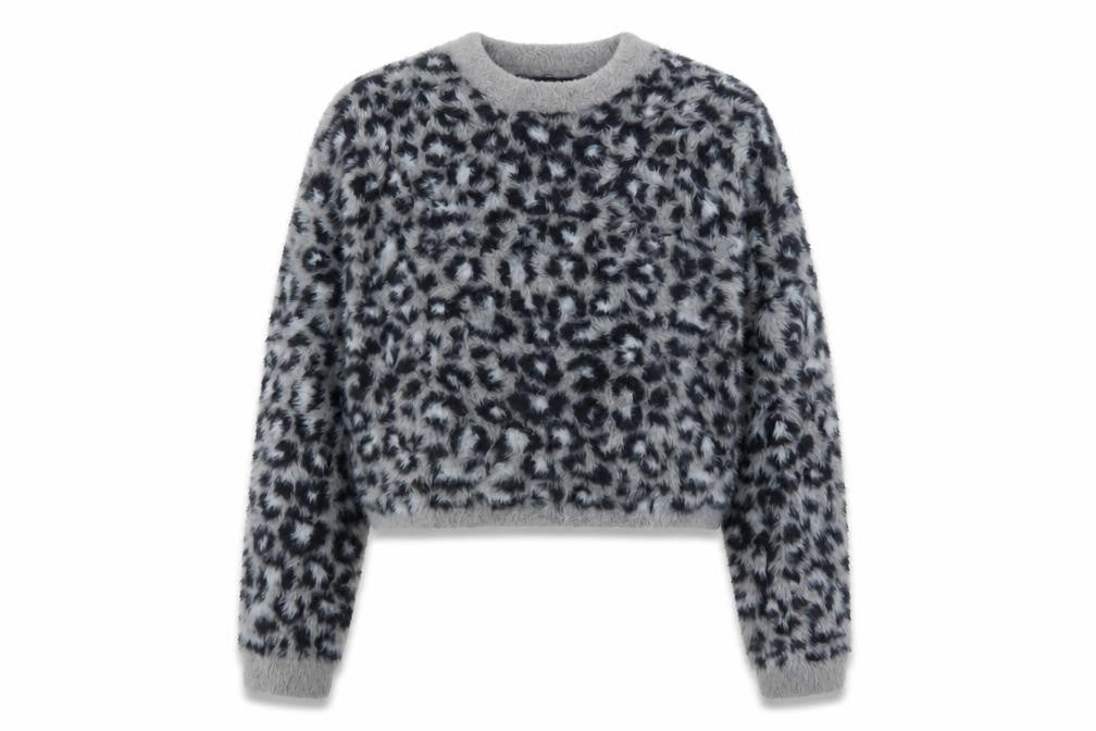 Bershka Women's Grey Animal Print Long Sleeve Pullover Jumper XS