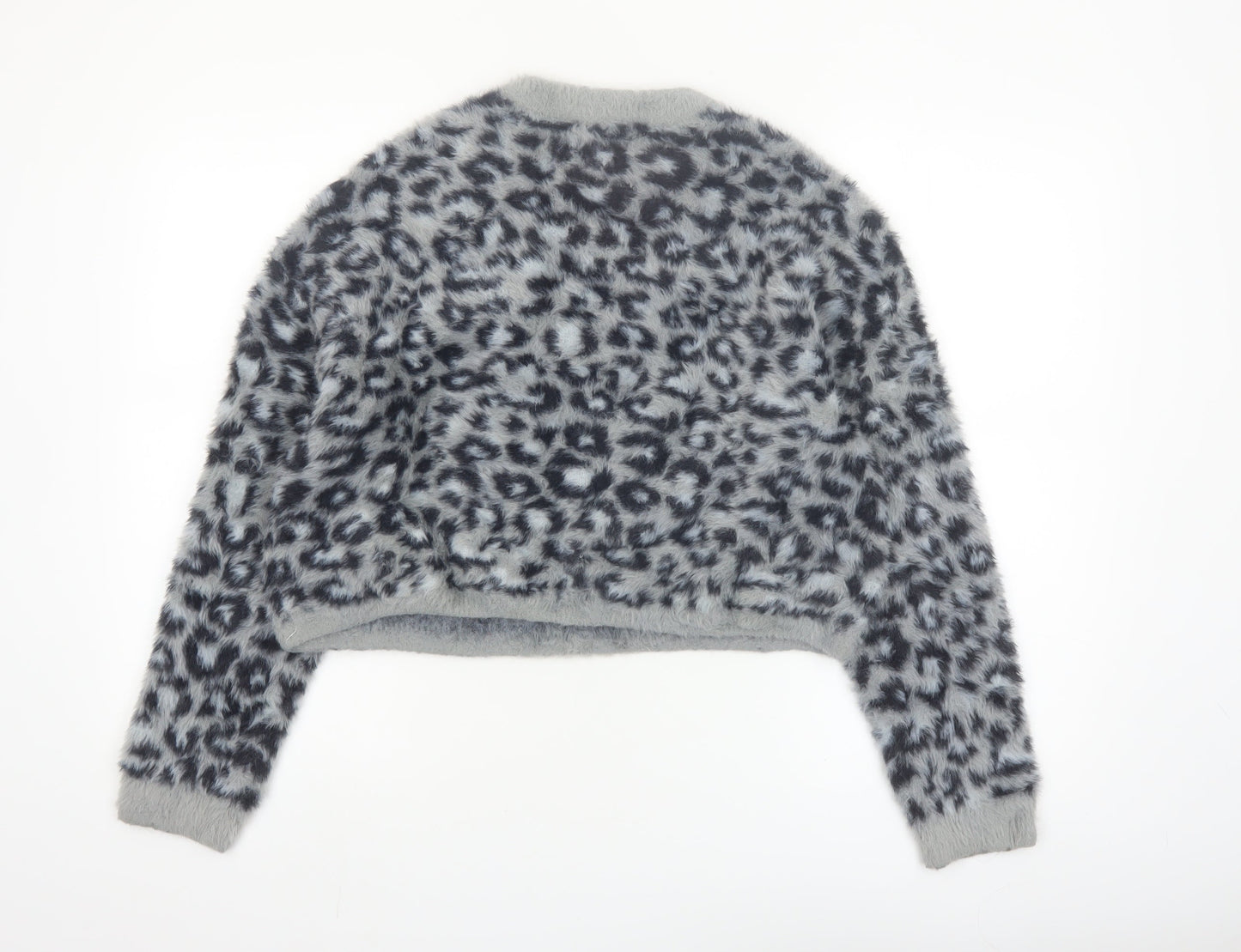 Bershka Women's Grey Animal Print Long Sleeve Pullover Jumper XS