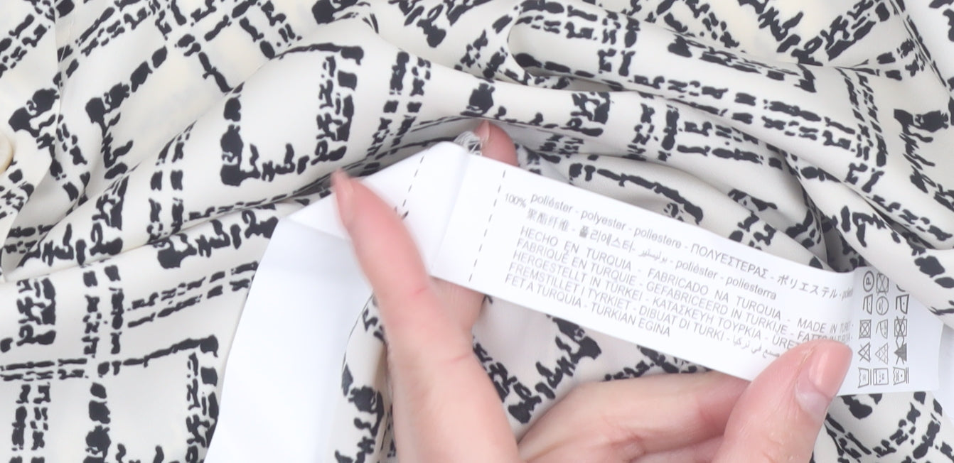 Zara Women Black Geometric Print Button-Up Shirt Size 12