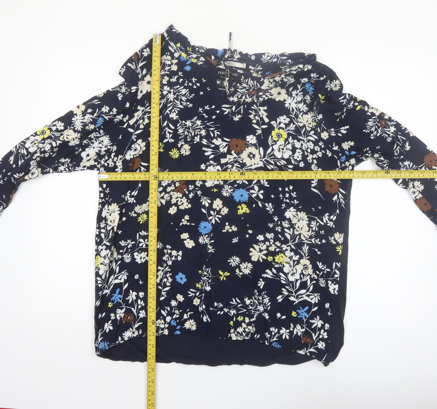Cecil Women's Blue Floral Long Sleeve Viscose Tunic Blouse Size L