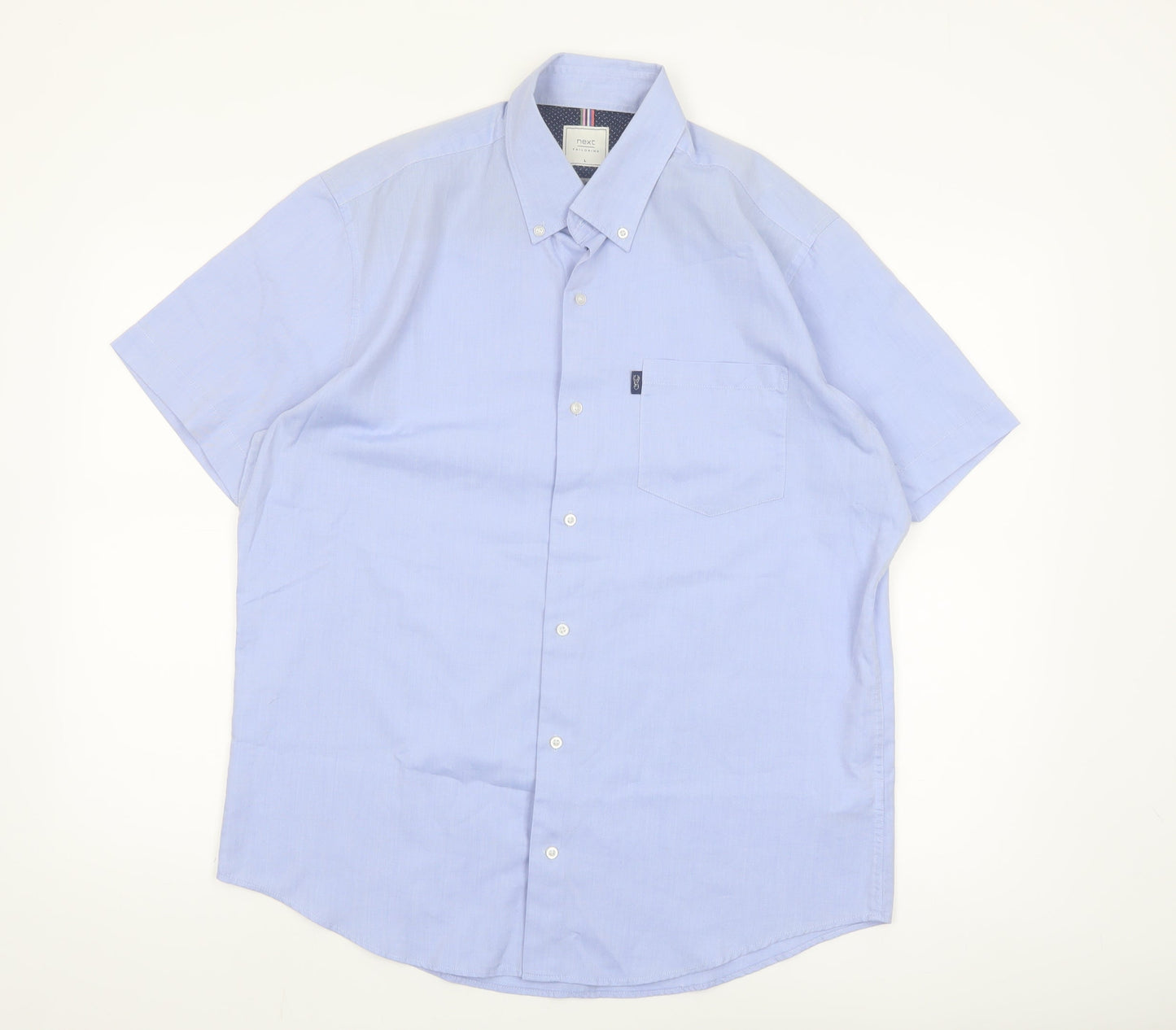 Next Men's Blue Short Sleeve Button-Down Shirt L Regular Fit