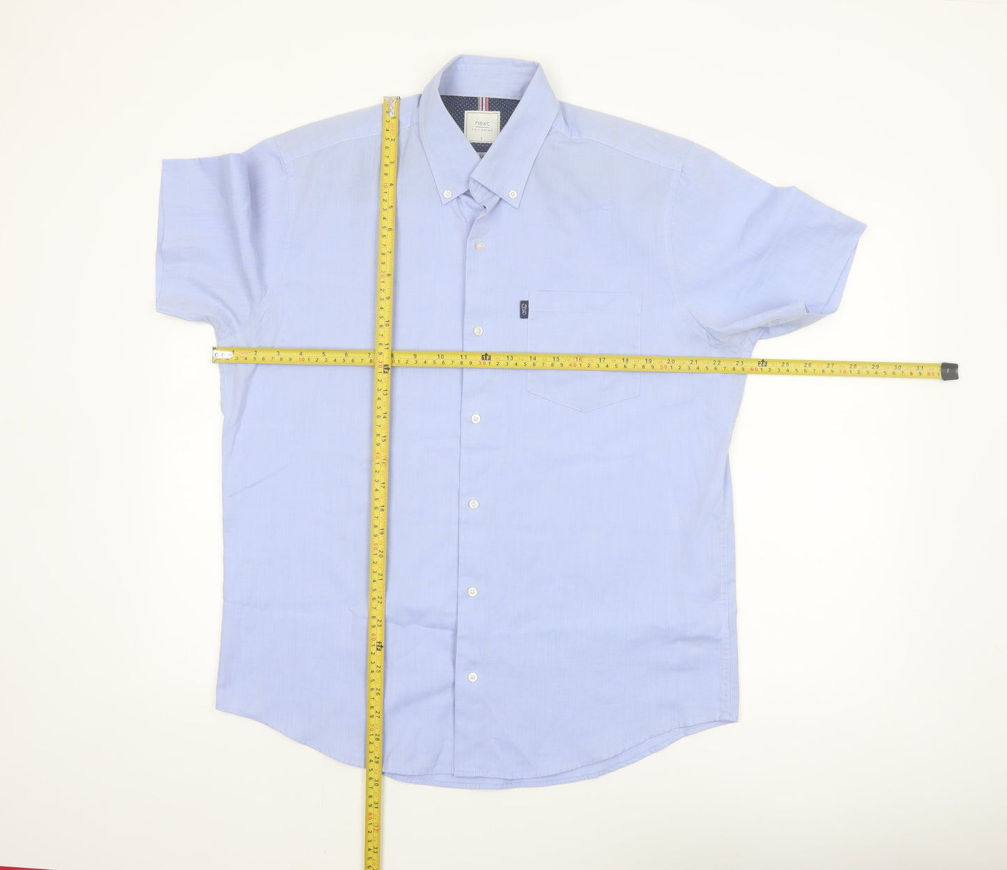 Next Men's Blue Short Sleeve Button-Down Shirt L Regular Fit