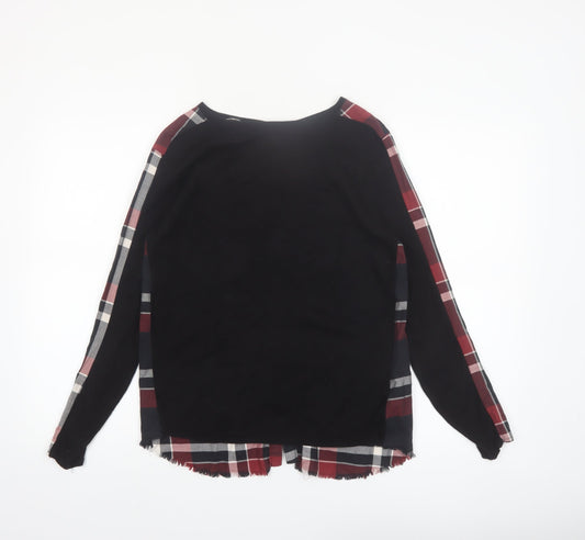 Desigual Womens Black Check Tunic Blouse XS Long Sleeve