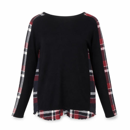 Front view of Desigual women’s black check tunic blouse xs long sleeve