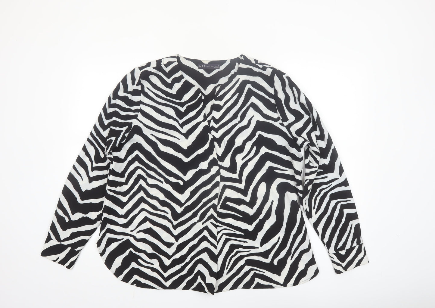 Marks and Spencer Girls Black White Zebra Print Long Sleeve Blouse Size 14