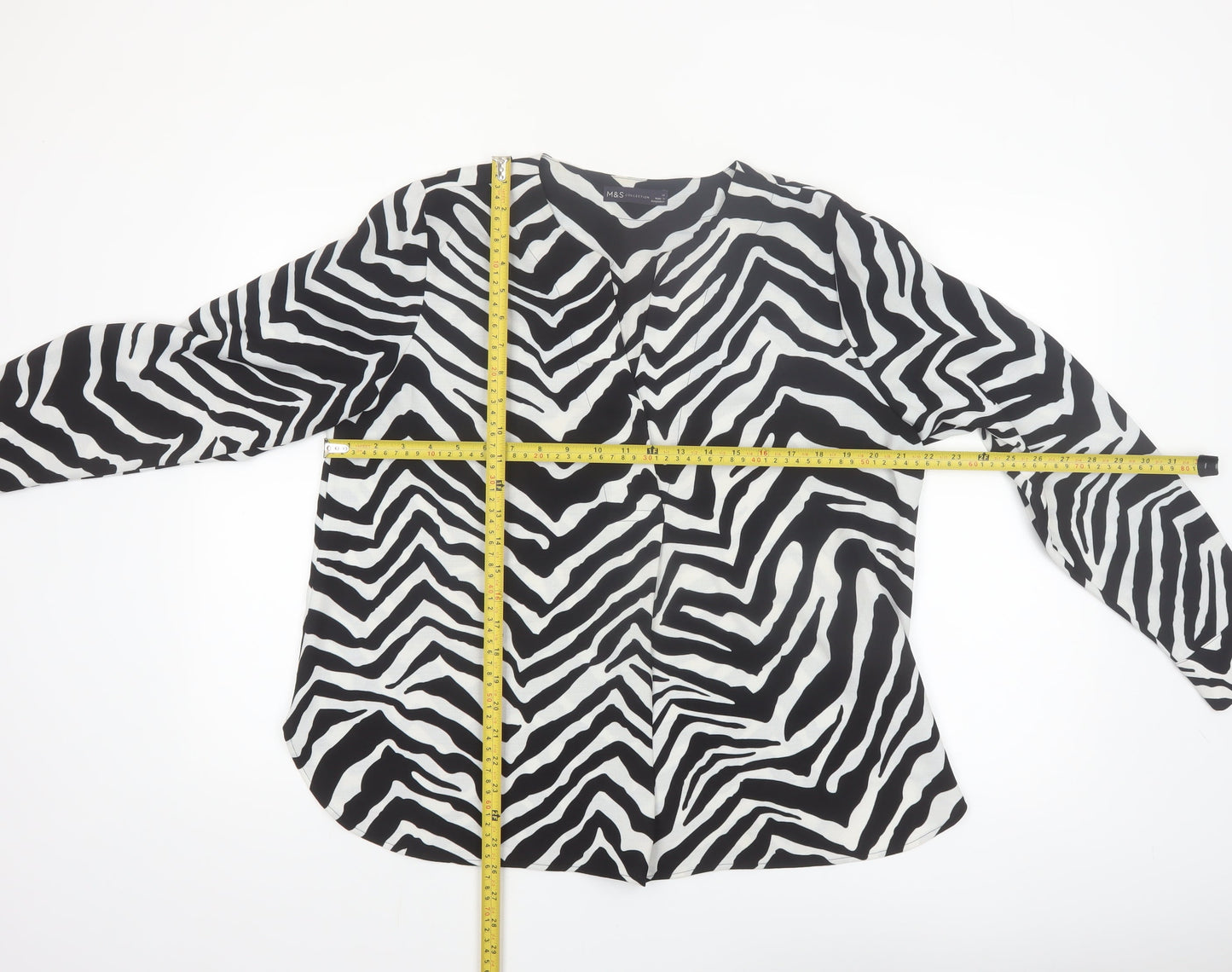 Marks and Spencer Girls Black White Zebra Print Long Sleeve Blouse Size 14