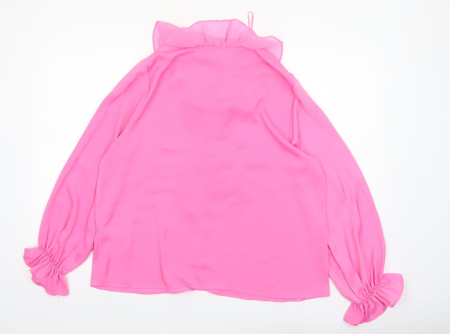 Savida Women Pink Ruffle Bow Neck Long Sleeve Blouse Size 16