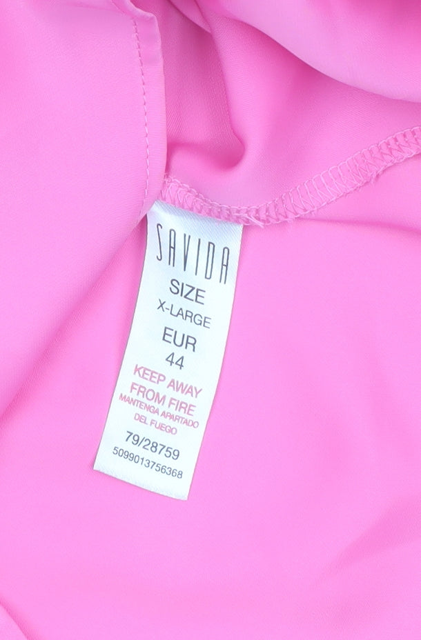 Savida Women Pink Ruffle Bow Neck Long Sleeve Blouse Size 16