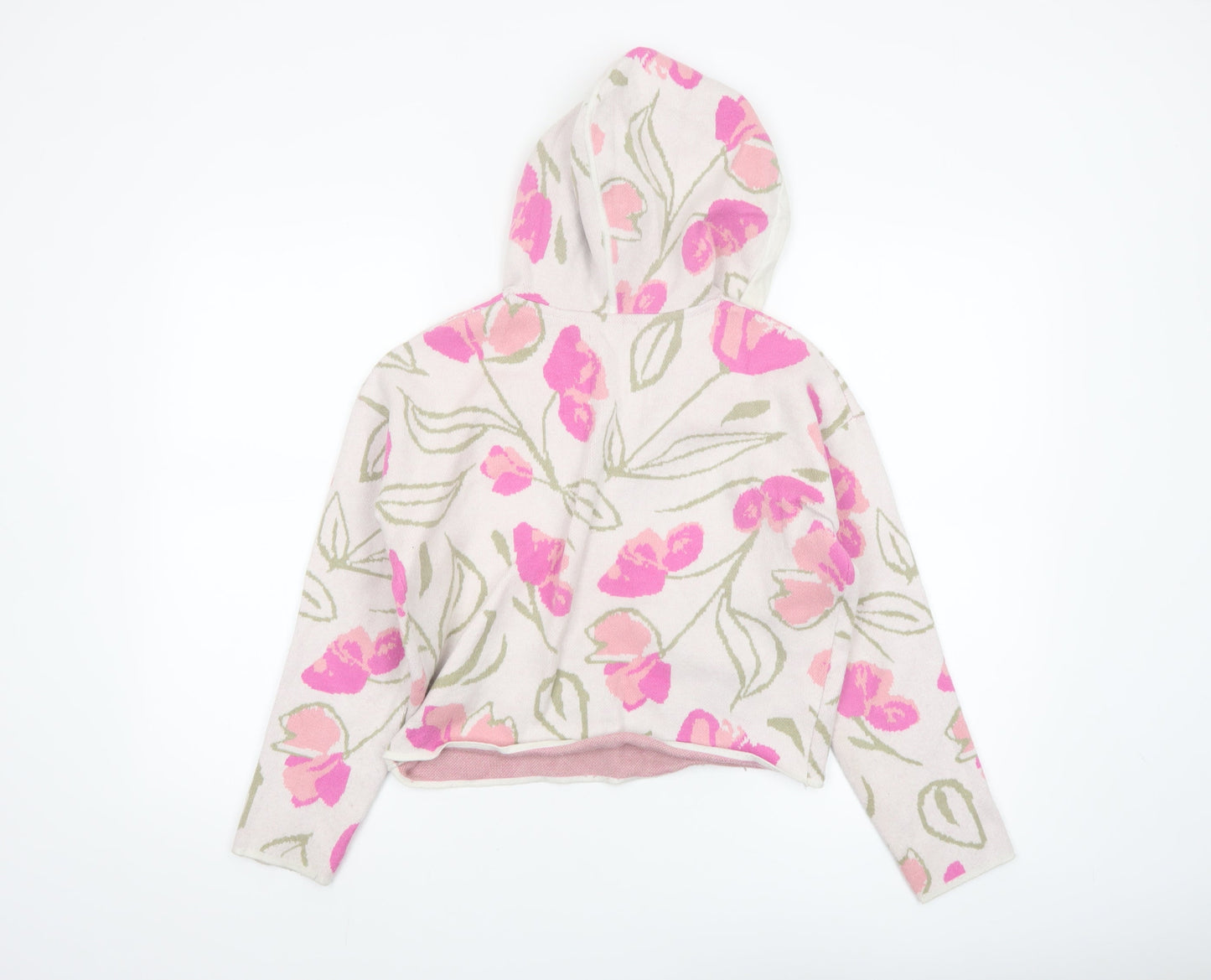 Rachel Zoe Women's Pink Floral Hooded V-Neck Knit Jumper Size S