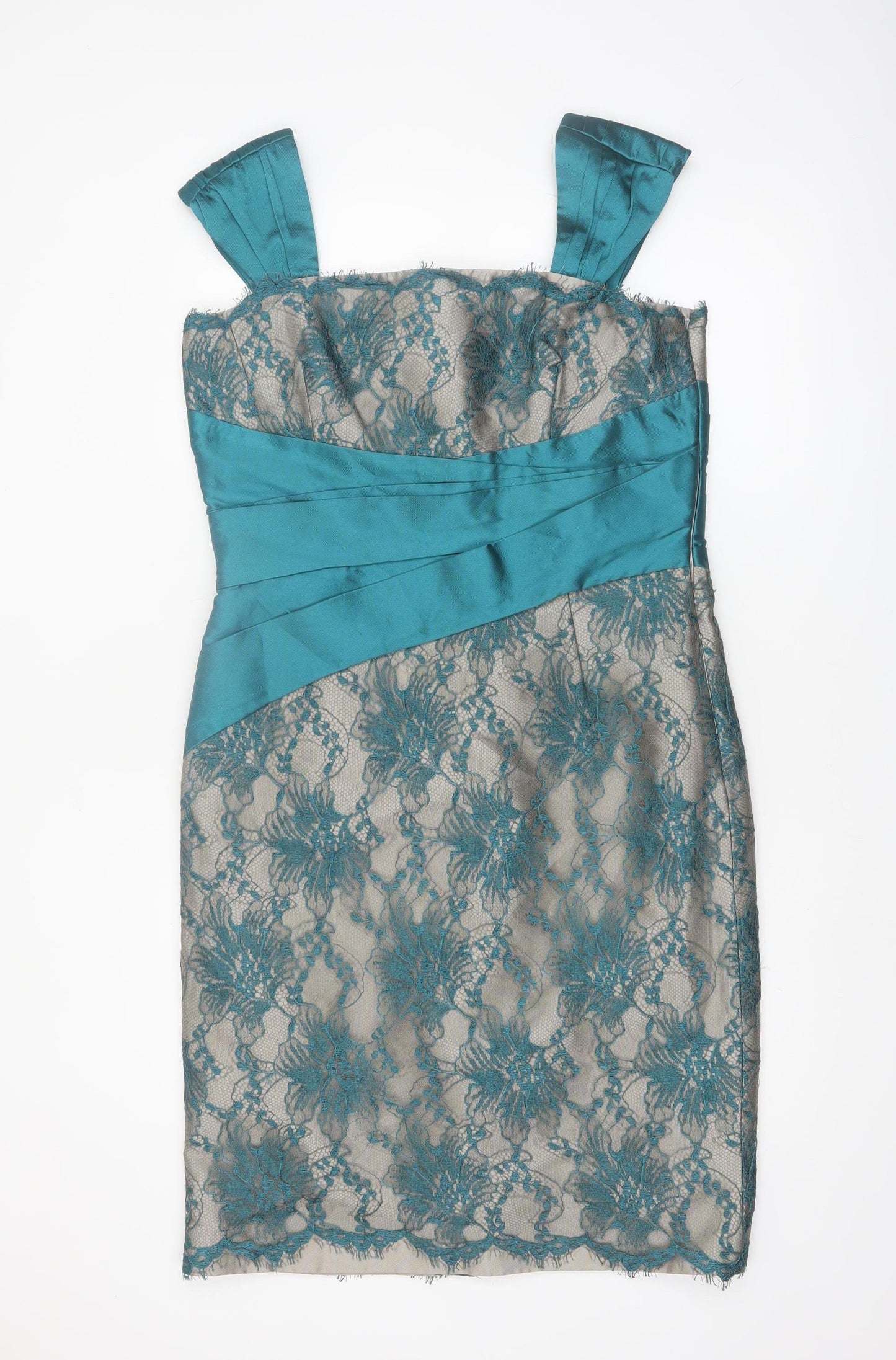 Mireia Bisbe Women Blue Lace Sheath Dress Size 14 Formal