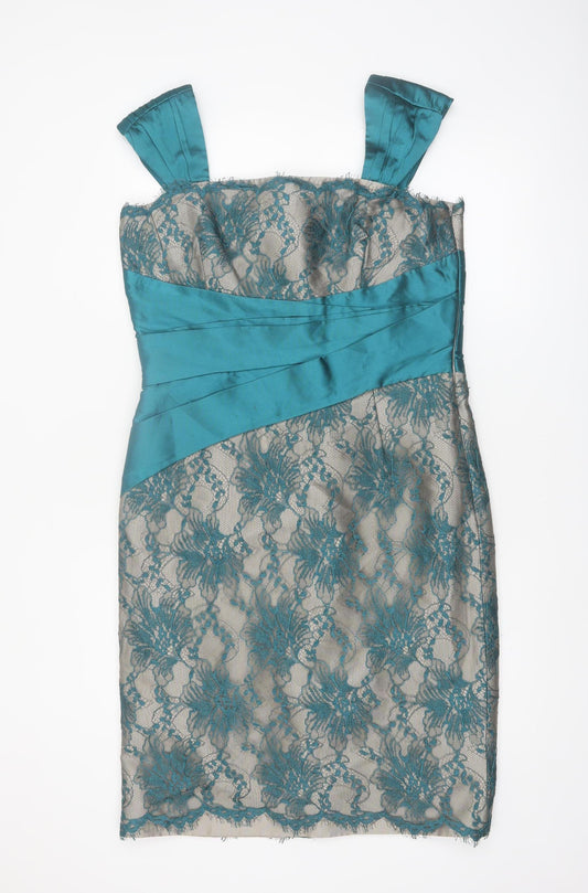 Mireia Bisbe Women Blue Lace Sheath Dress Size 14 Formal