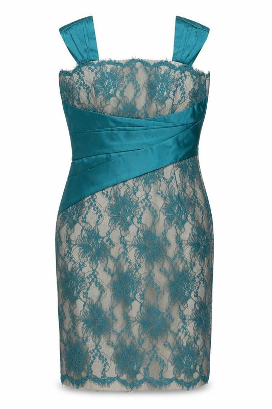 Mireia Bisbe Women Blue Lace Sheath Dress Size 14 Formal