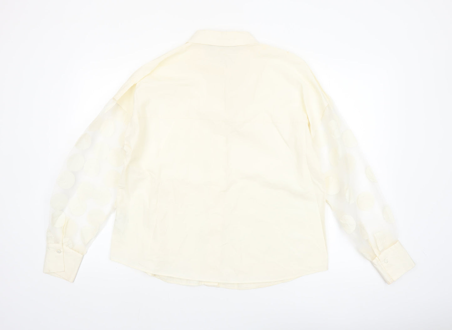 Zara Women Ivory Cotton Button-Up Shirt Size 14 Puff Sleeve