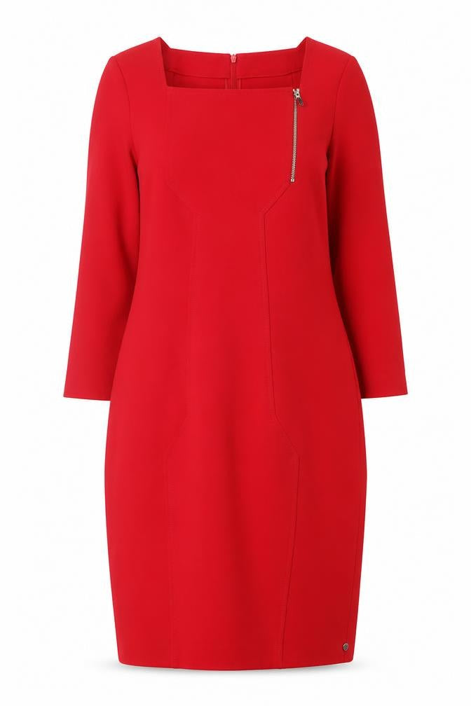 Pennyblack Women Red Sheath Dress Size 12 3/4 Sleeve Square Neck