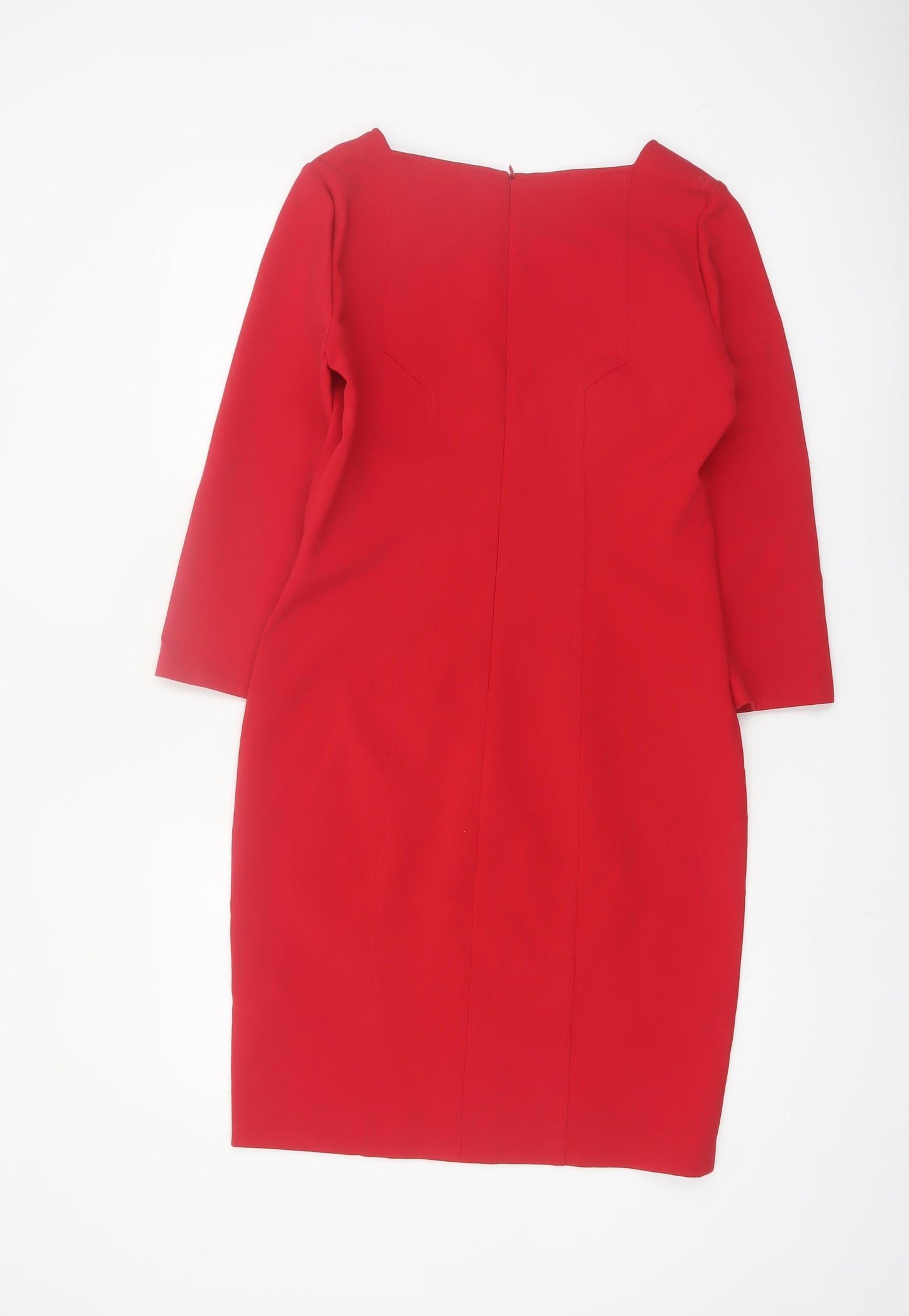 Pennyblack Women Red Sheath Dress Size 12 3/4 Sleeve Square Neck