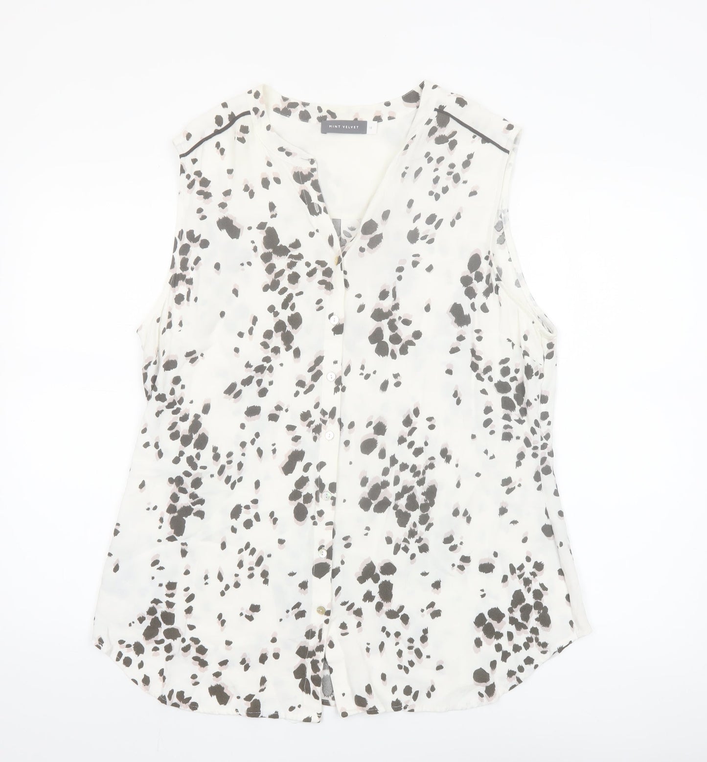 Mint Velvet Womens White Animal Print Sleeveless Blouse Size 18