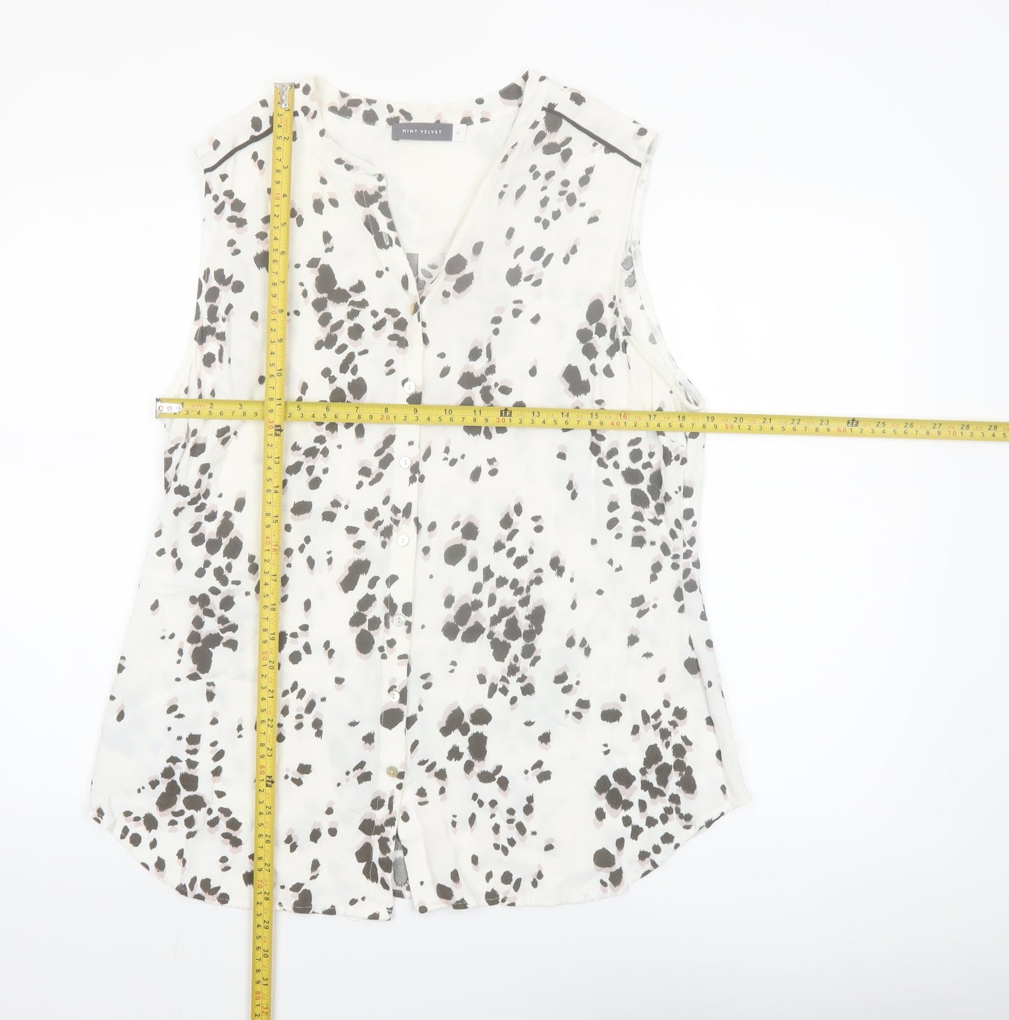 Mint Velvet Womens White Animal Print Sleeveless Blouse Size 18