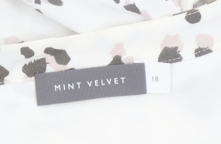 Mint Velvet Womens White Animal Print Sleeveless Blouse Size 18