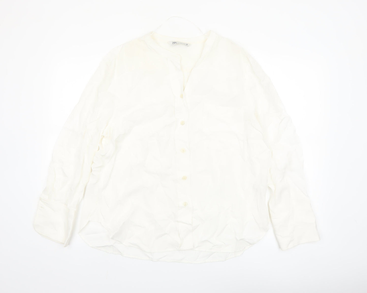 Zara Women Ivory Viscose Long Sleeve Button Blouse XL