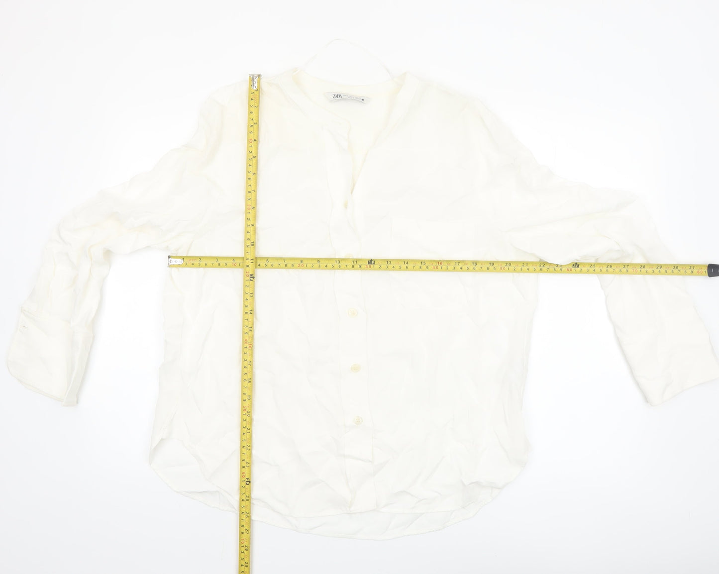 Zara Women Ivory Viscose Long Sleeve Button Blouse XL