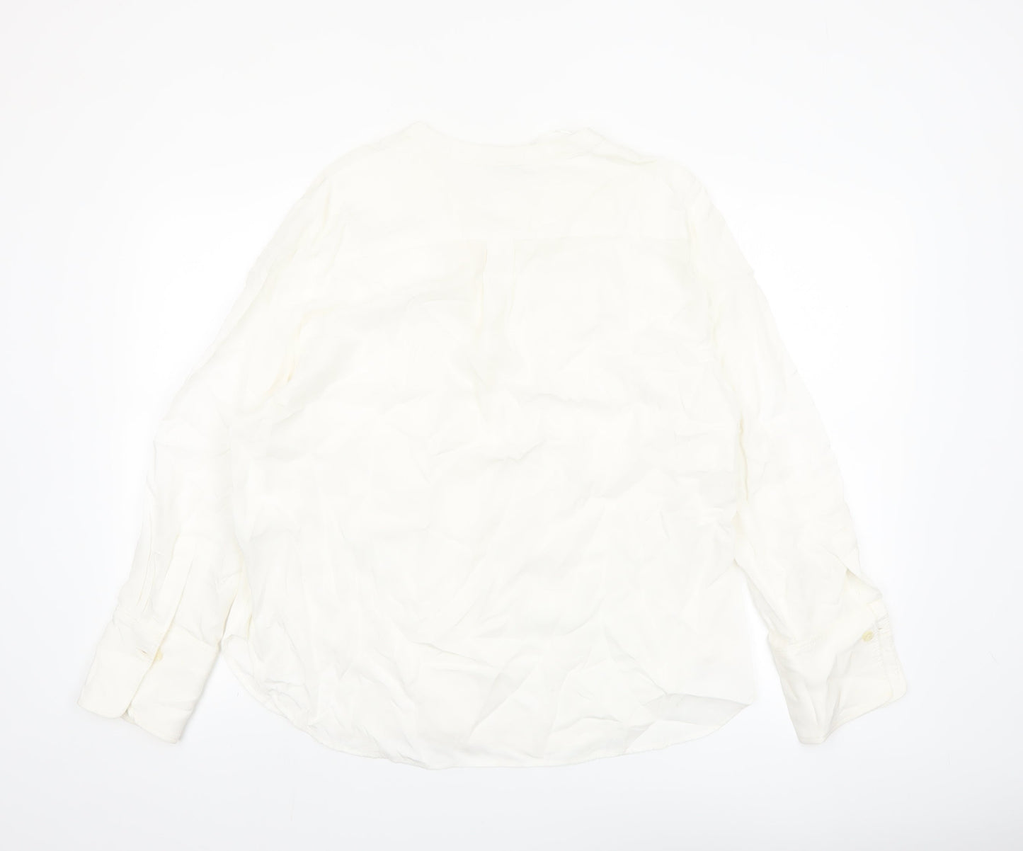 Zara Women Ivory Viscose Long Sleeve Button Blouse XL