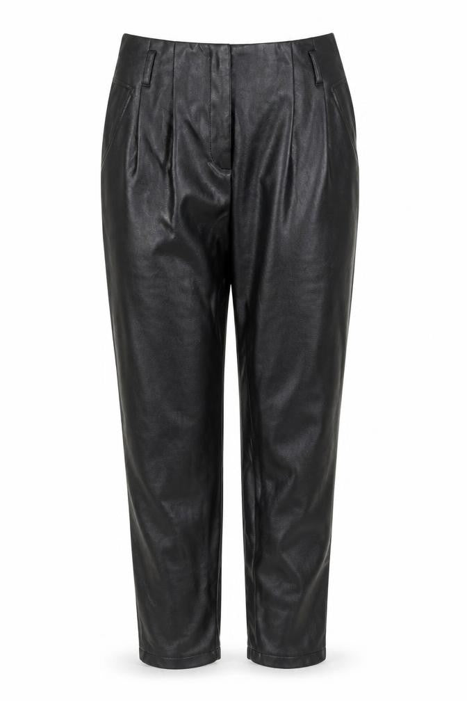 Eva Kayan Women's Black Faux Leather Pleated Tapered Trousers Size 8