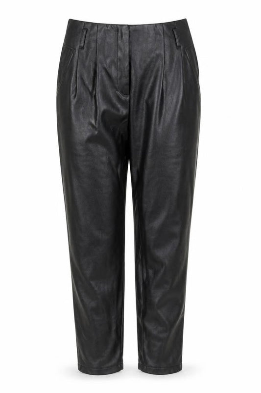 Eva Kayan Women's Black Faux Leather Pleated Tapered Trousers Size 8