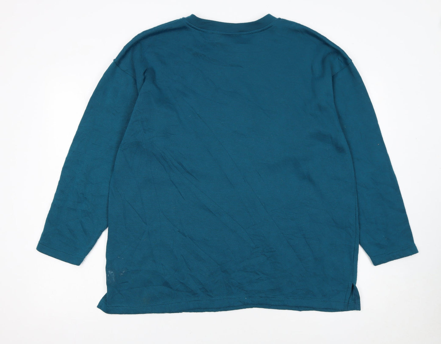 Bold Spirit Women Teal Embroidered Pullover Sweatshirt Size L