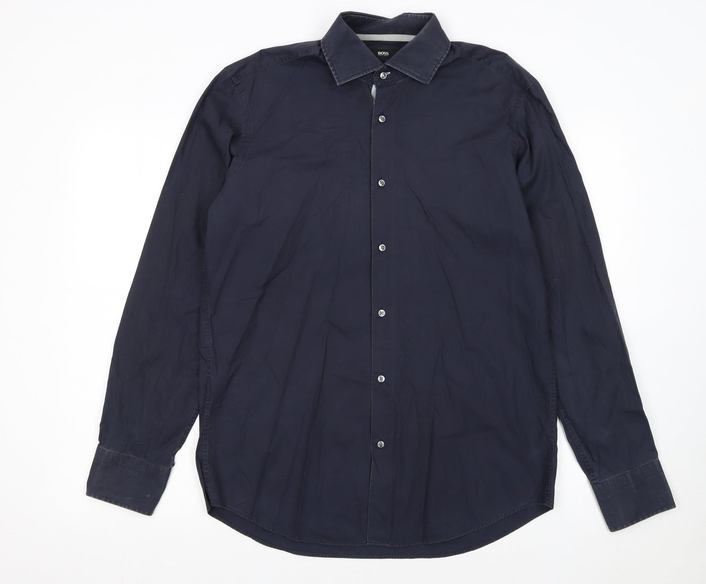 Hugo Boss Men's Blue Regular Fit Easy Iron Cotton Shirt Size 15.5