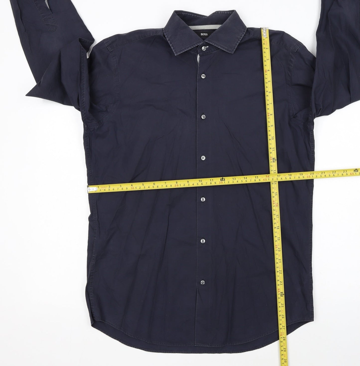 Hugo Boss Men's Blue Regular Fit Easy Iron Cotton Shirt Size 15.5