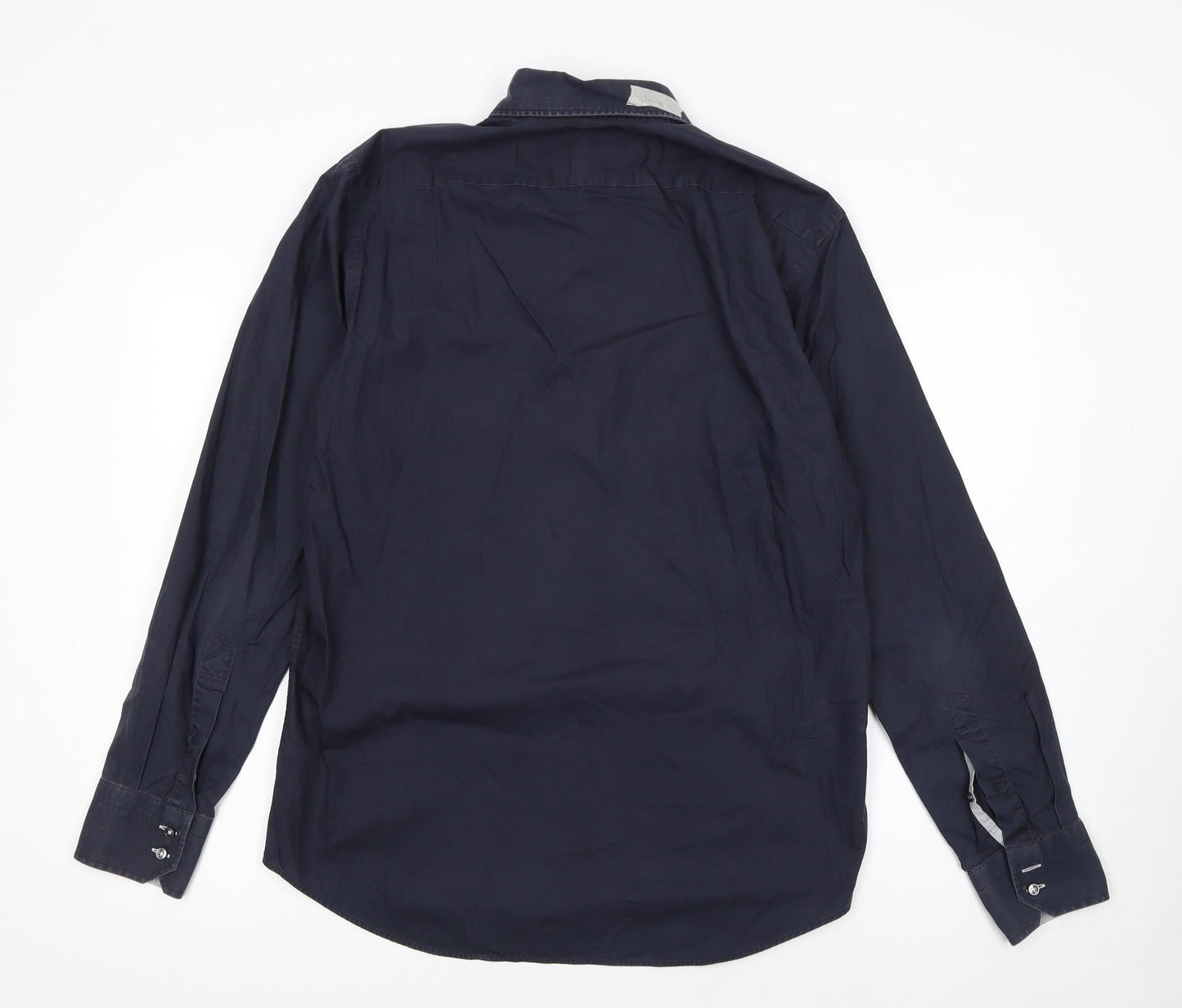 Hugo Boss Men's Blue Regular Fit Easy Iron Cotton Shirt Size 15.5