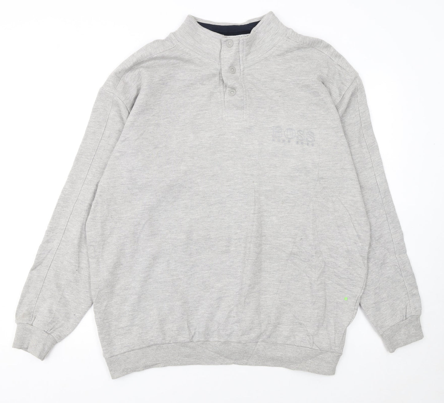 BOSS Mens Grey 2XL Henley Sweatshirt Cotton Blend Regular Fit