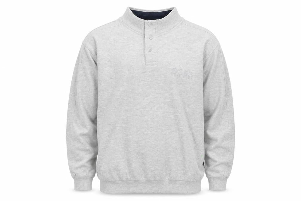 BOSS Mens Grey 2XL Henley Sweatshirt Cotton Blend Regular Fit