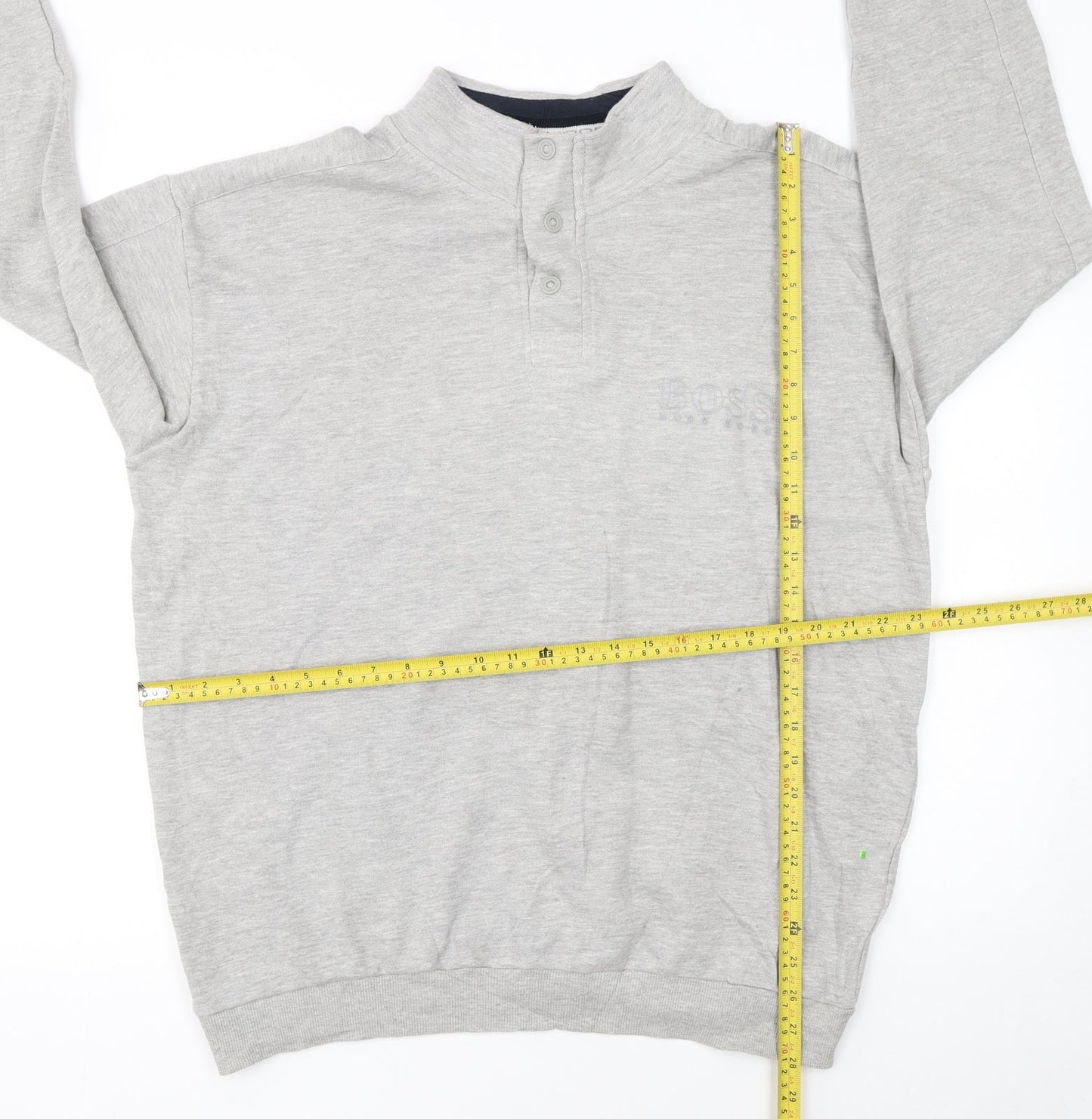 BOSS Mens Grey 2XL Henley Sweatshirt Cotton Blend Regular Fit