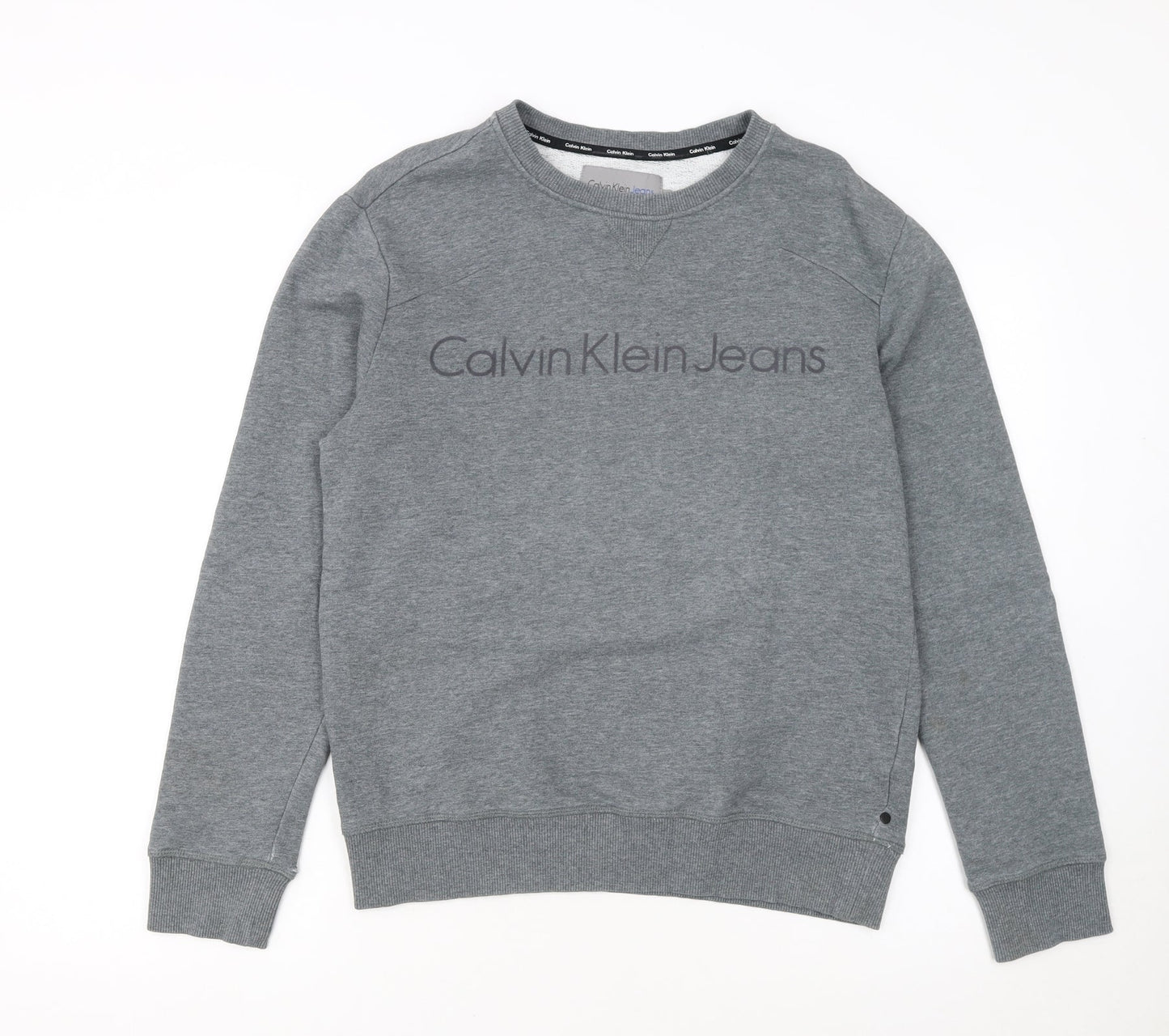 Calvin Klein Jeans Men's Grey Crew Neck Logo Sweatshirt Size S