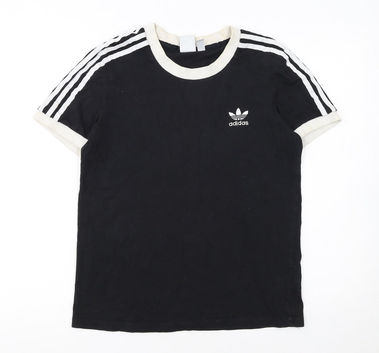 Adidas Womens Black Ringer Short Sleeve T-Shirt UK 10 Classic Style