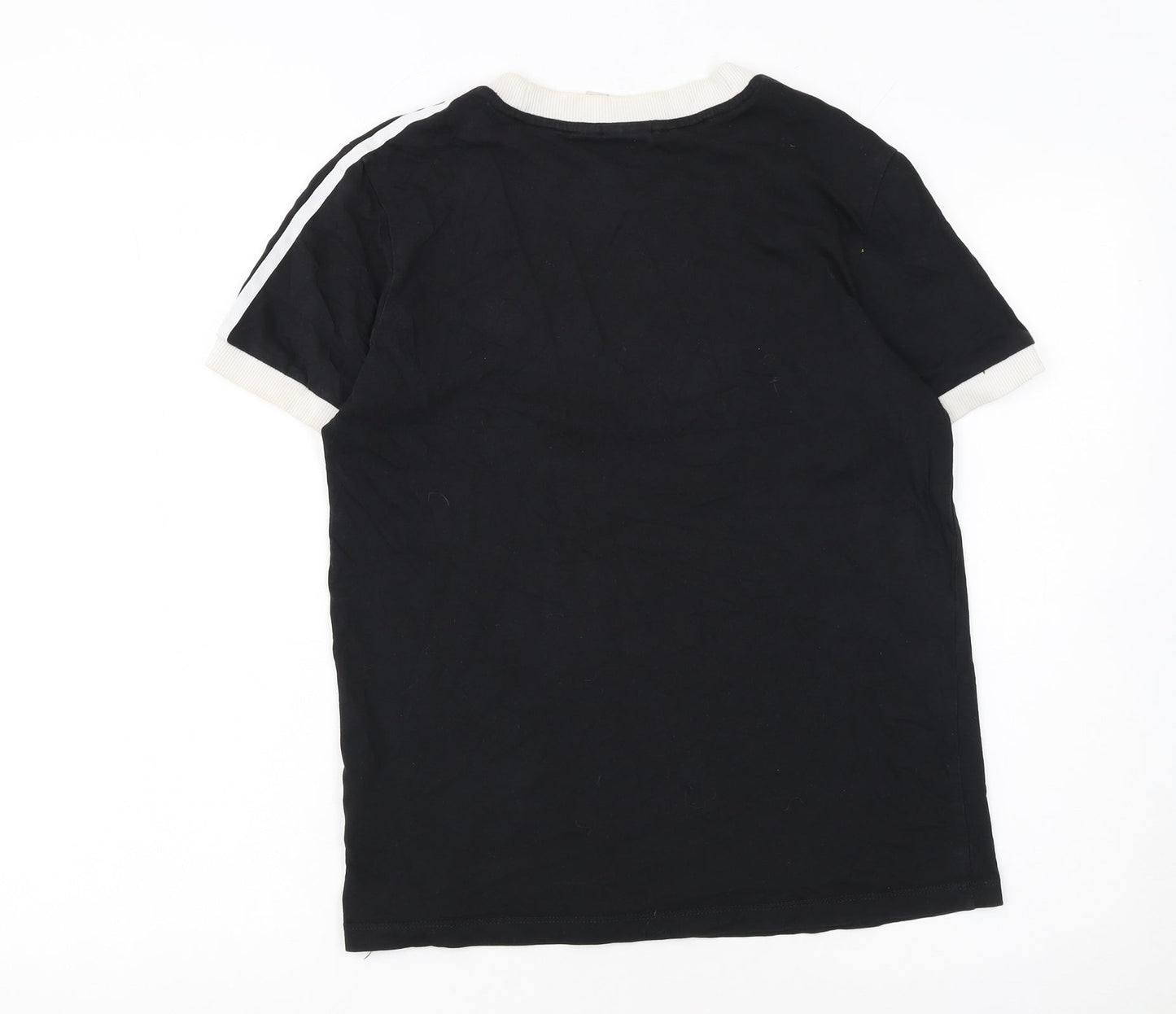 Adidas Womens Black Ringer Short Sleeve T-Shirt UK 10 Classic Style