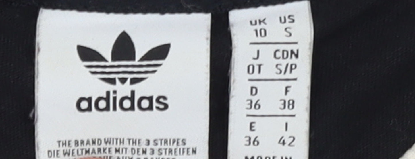 Adidas Womens Black Ringer Short Sleeve T-Shirt UK 10 Classic Style