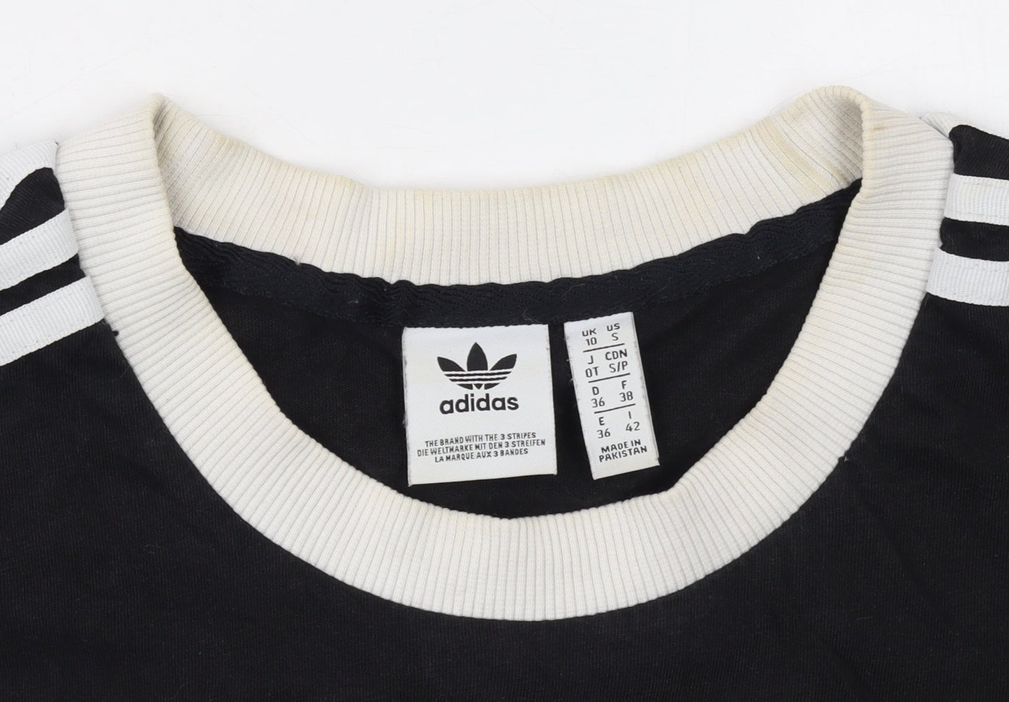 Adidas Womens Black Ringer Short Sleeve T-Shirt UK 10 Classic Style