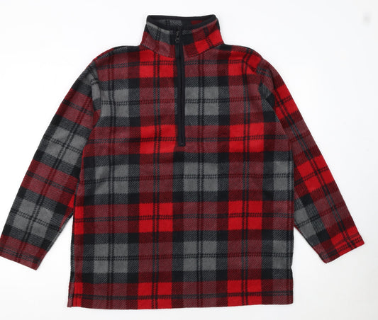 Preloved Cabin Creek Men's Red Black Plaid Fleece 1/4 Zip Pullover Sweatshirt M - Front