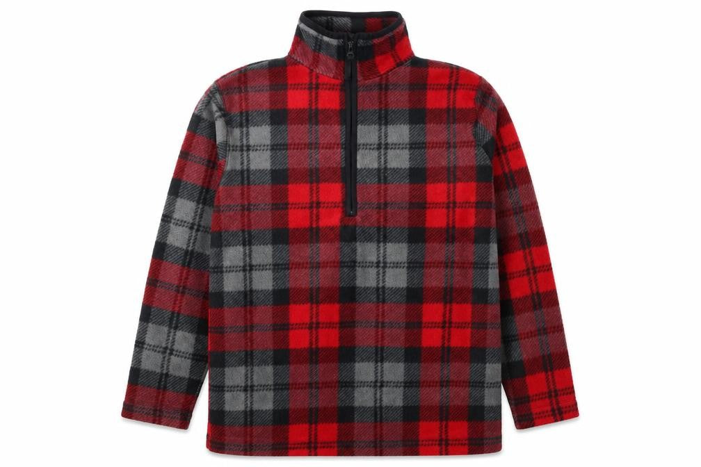 Cabin Creek Men's Red Black Plaid Fleece 1/4 Zip Pullover Sweatshirt M