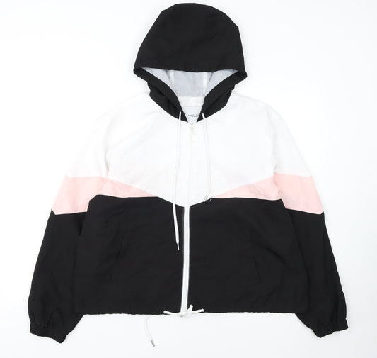Angel Kiss Women's Black Pink White Hooded Windbreaker Jacket L