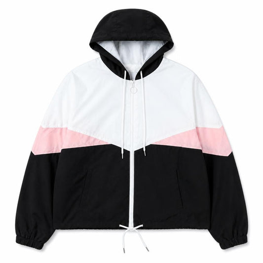 Angel Kiss Women's Black Pink White Hooded Windbreaker Jacket L