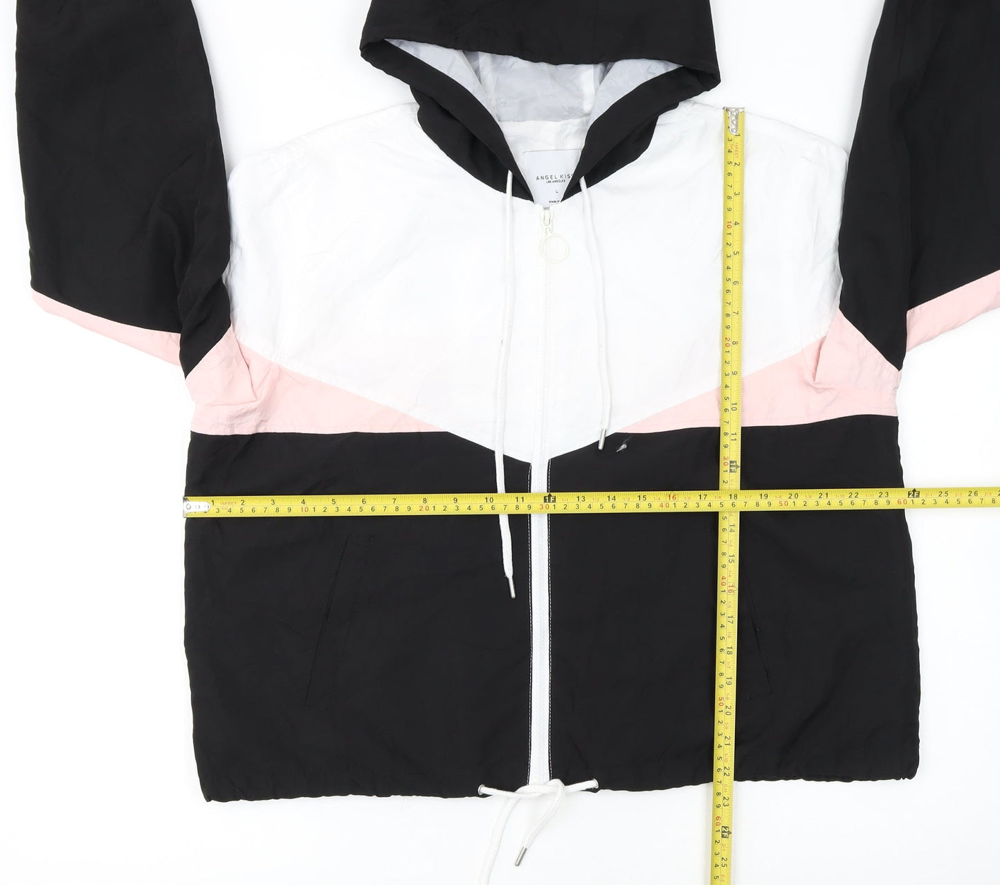 Angel Kiss Women's Black Pink White Hooded Windbreaker Jacket L