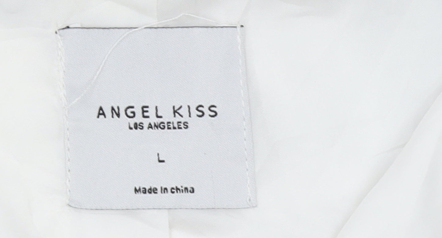 Angel Kiss Women's Black Pink White Hooded Windbreaker Jacket L