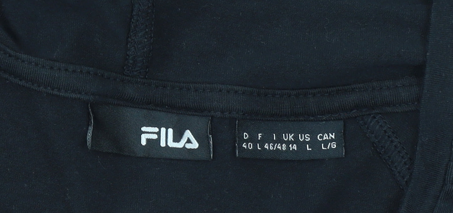 FILA Womens Black Pullover Hoodie Size 14 V-Neck Logo Sweatshirt