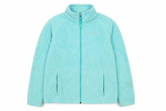 Front view of Columbia girls’ blue fleece full zip jacket xl lightweight outdoor