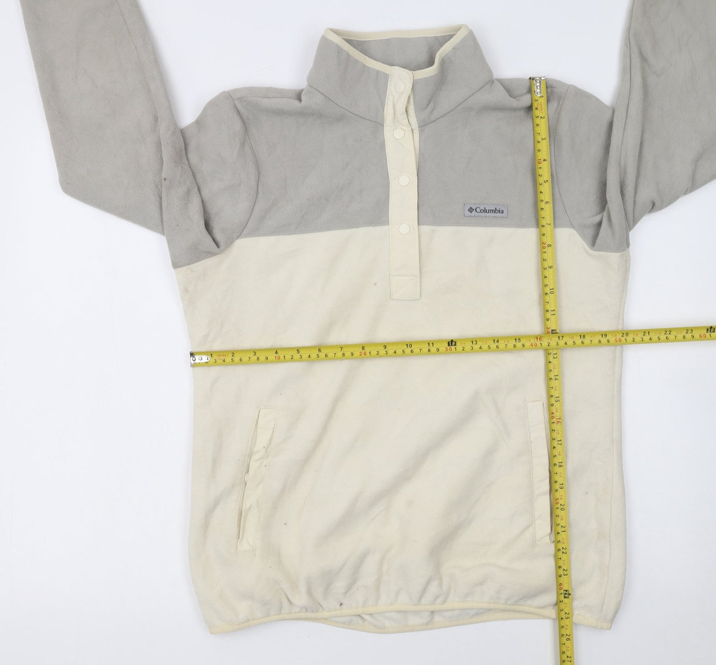 Columbia Men's Beige Grey Fleece Snap Henley Sweatshirt L